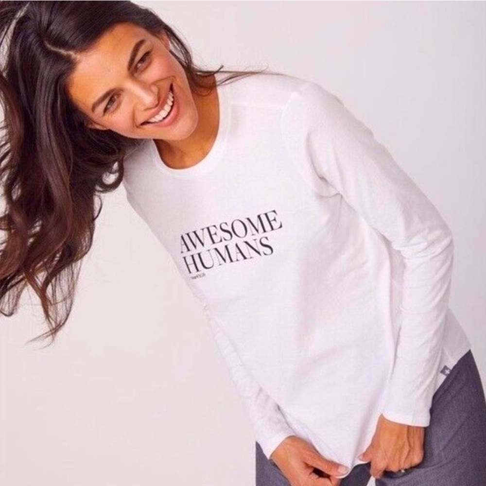 Figs Awesome Humans White Long Sleeve Tee Shirt Super Soft Scrubs Underscrubs XS